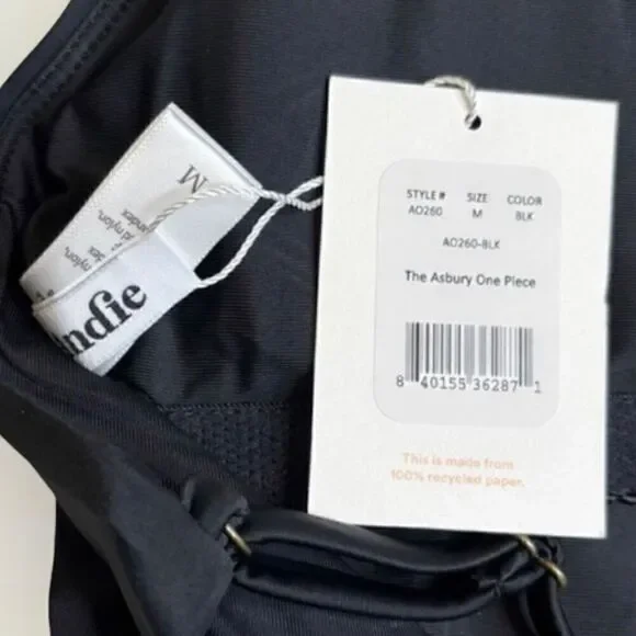Andie Swim The Asbury One Piece Glossy Eco Nylon Black Classic Size M NWT - Picture 7 of 8